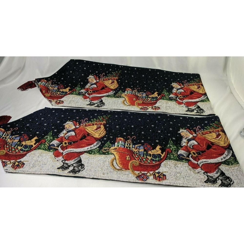 Christmas Santa Claus Sleigh Tapestry Table Runner 72 Inch Lot‎ of 2 Kmart
